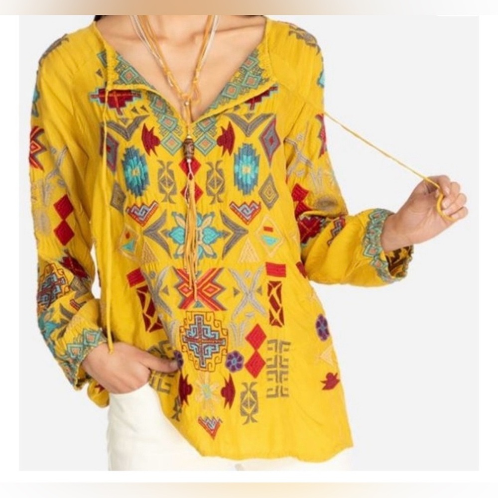 Johnny Was Colorful BIYA Ziggy Cupra
Embroidered Blouse Goldenrod Sz M